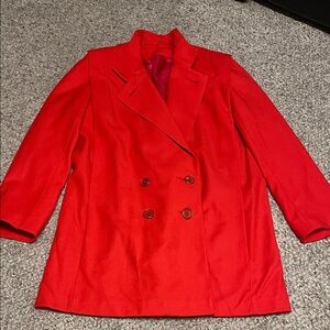 Vintage 80s 100% wool Pierre Bouchard Women's Red Double-Breasted Coat